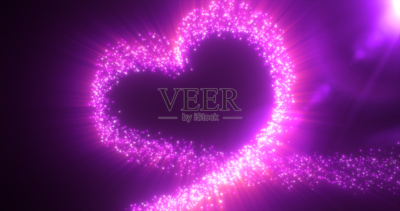 在情人节的黑暗背景上，从粒子的魔法能量线中提取的发光的节日爱的心紫色。抽象的背景照片摄影图片