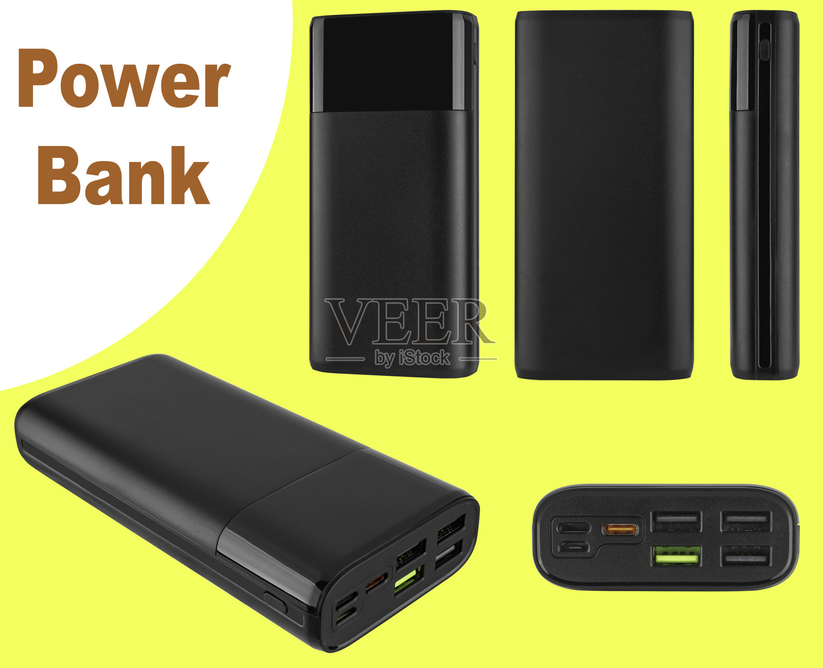 充电宝，手机，平板电脑，拼贴画的便携式充电器照片摄影图片