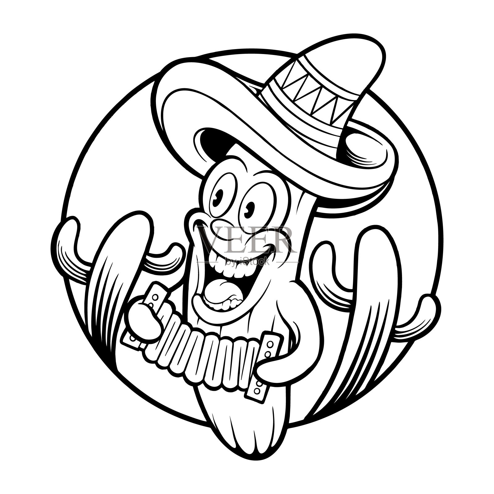 墨西哥五月仙人掌仙人掌演奏阿科尔迪恩剪影设计元素图片