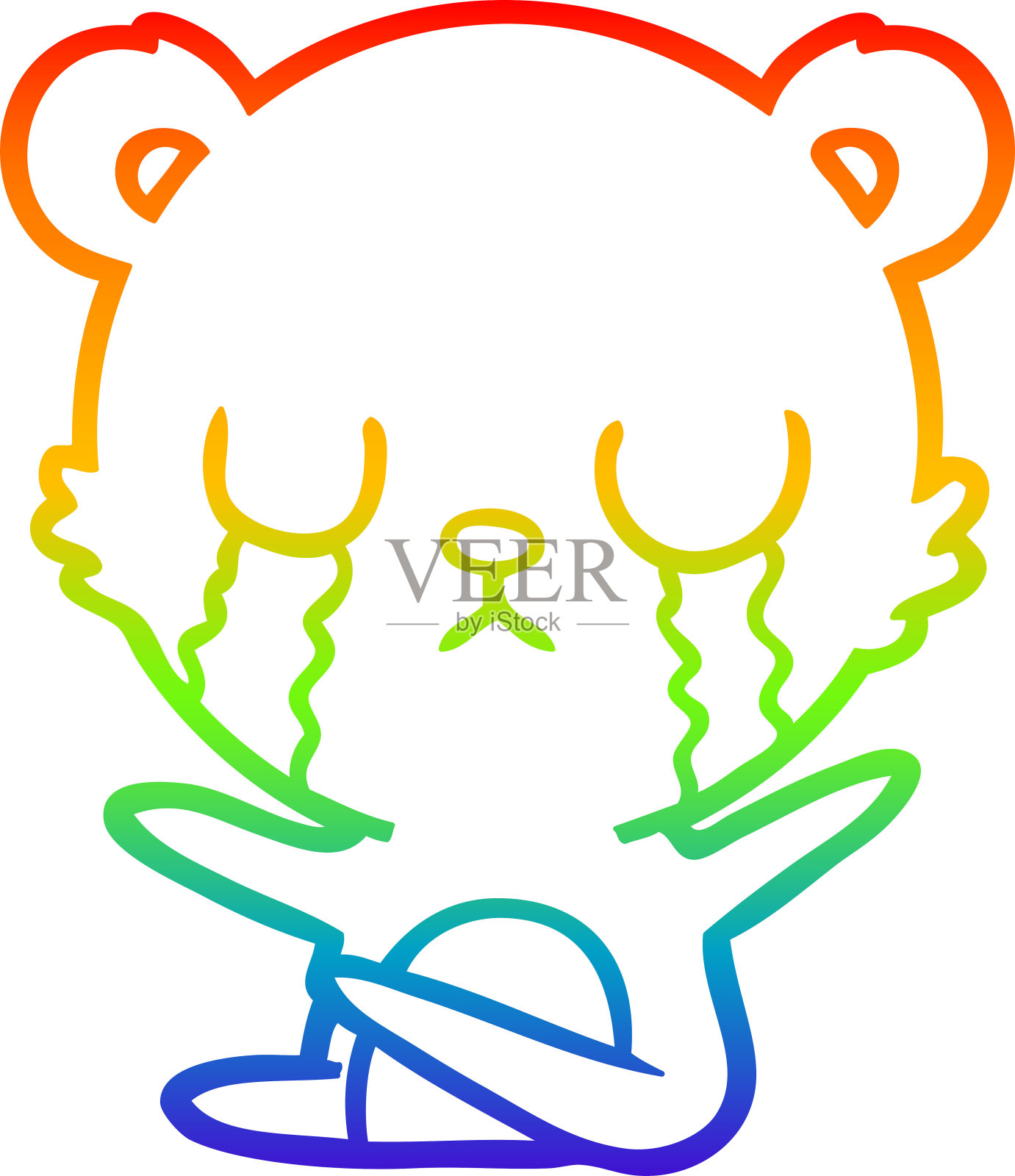 彩虹渐变线画一个哭泣的卡通熊插画图片素材