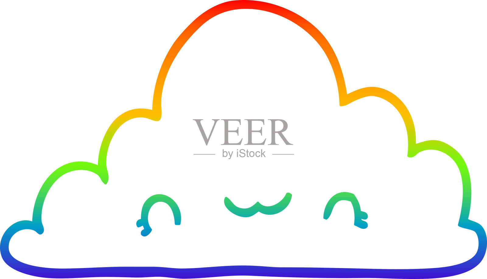 彩虹渐变线条画的可爱卡通云插画图片素材