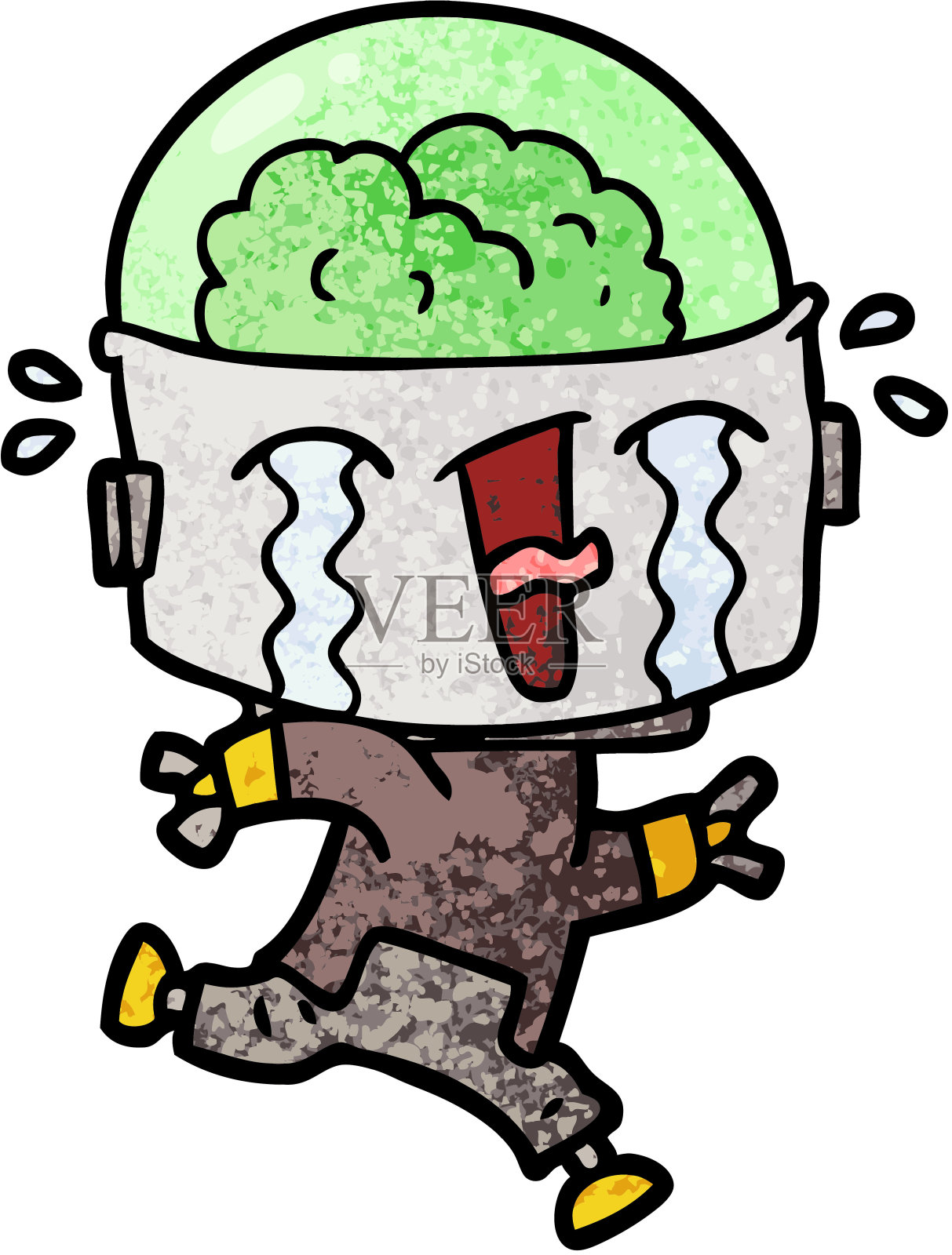 卡通哭泣机器人奔跑插画图片素材
