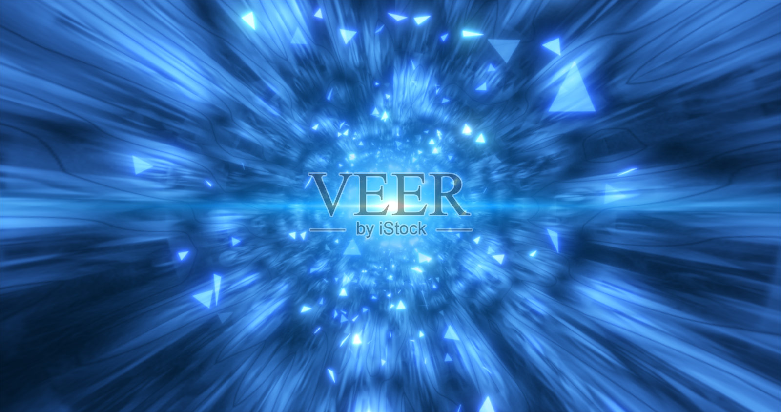 抽象的蓝色发光隧道未来高科技与能量线和飞行粒子碎片，抽象的背景照片摄影图片