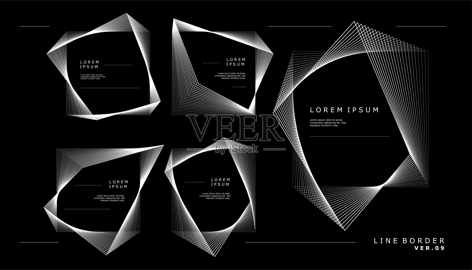 方形抽象线条边框设计模板。混合线条框架设计矢量插图。插画图片素材