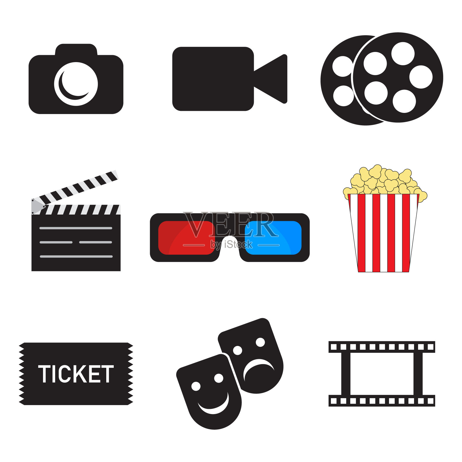 集合电影图标矢量插图图标素材