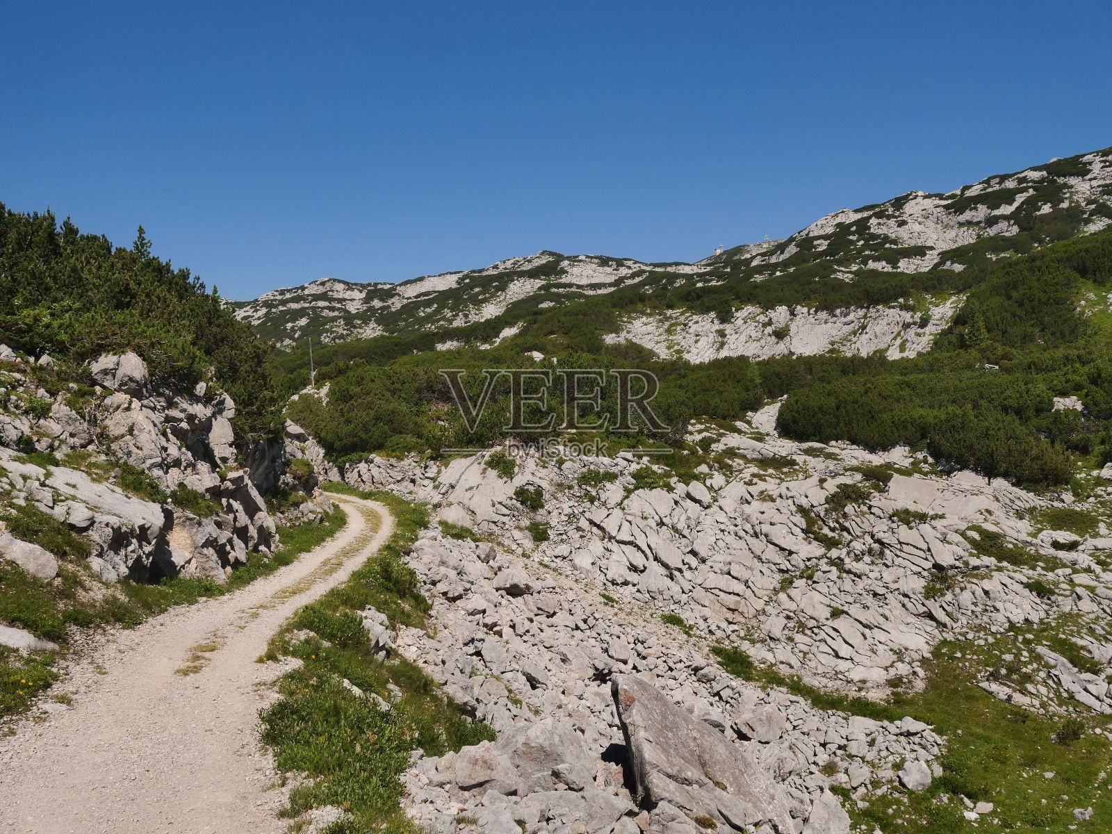 奥地利萨尔茨卡默古特哈尔施塔特湖附近达赫斯坦群喀斯特高原的小径照片摄影图片