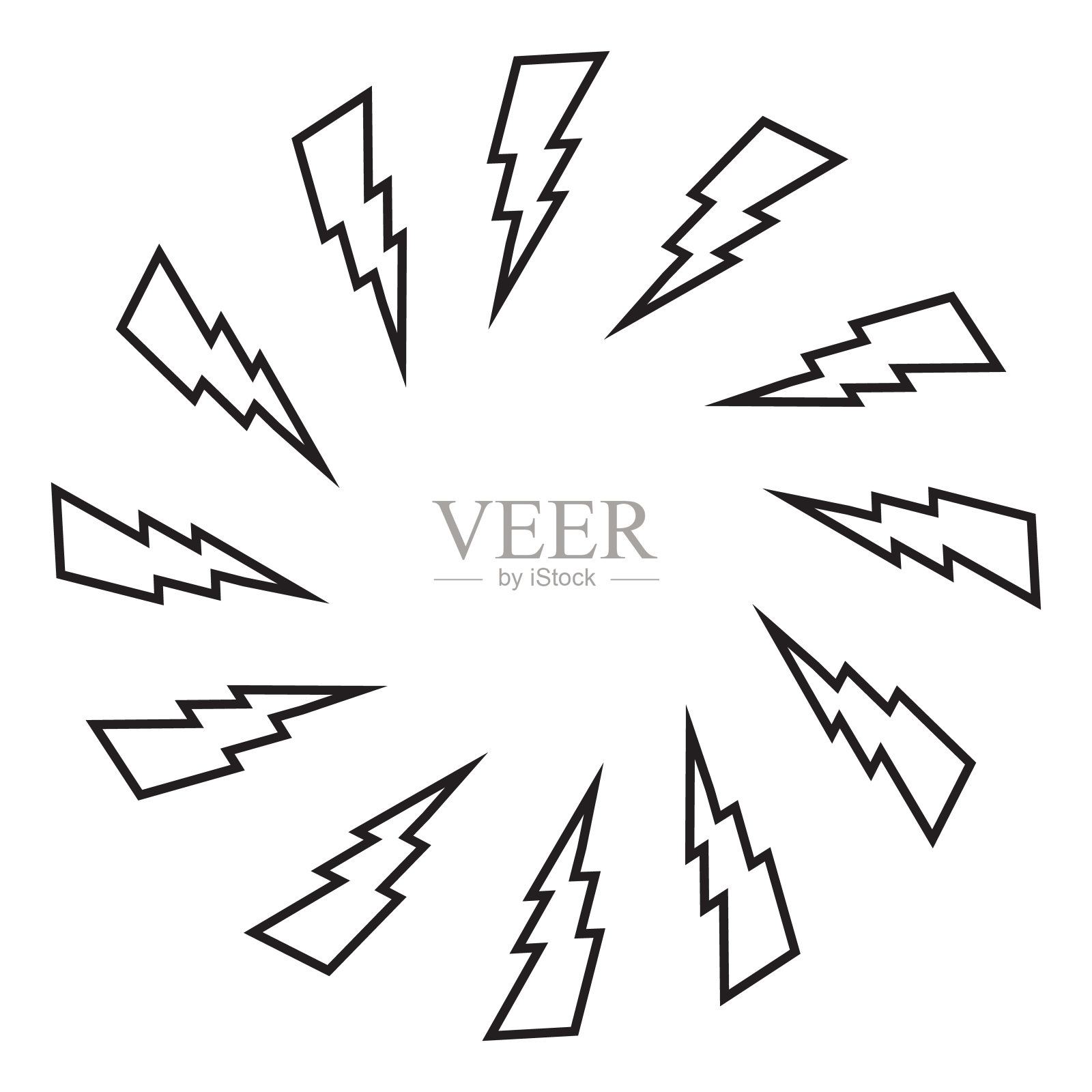 照明罢工圆形框架，电池充电器圆形象形图，闪电螺栓背景，雷电框架插画图片素材