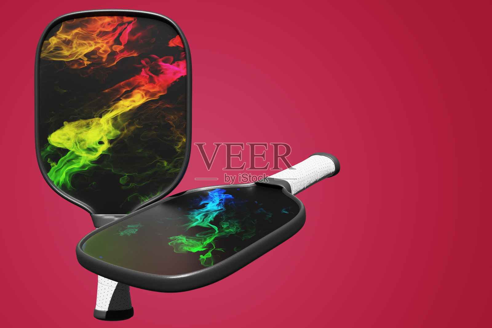 匹克球两个球拍在一个孤立的背景。特写复制空间3D渲染照片摄影图片