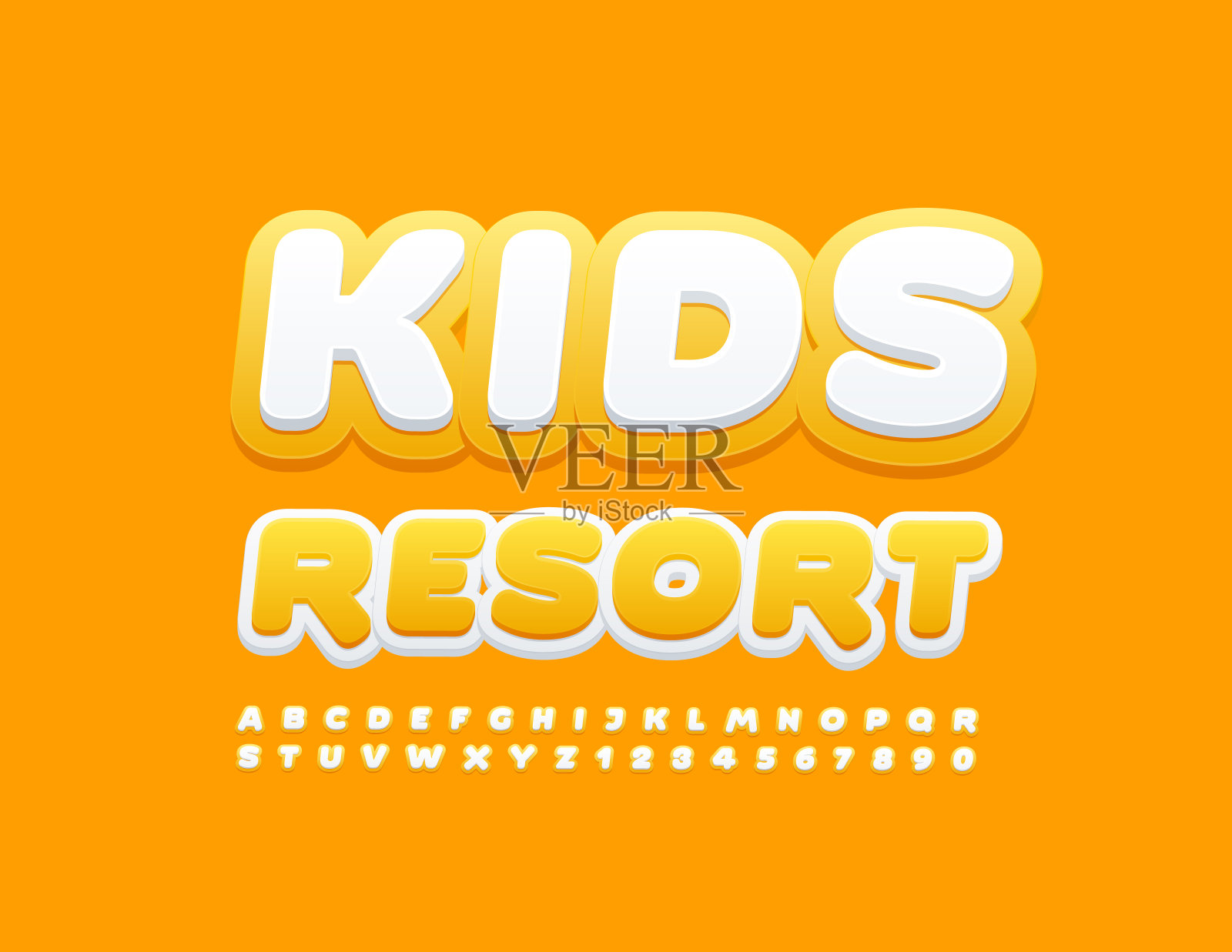 矢量阳光标志儿童度假村与可爱的字母和数字设置插画图片素材