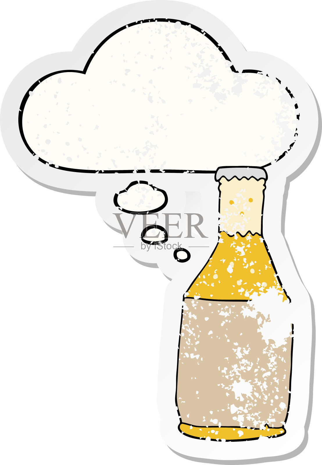 卡通啤酒瓶与思想泡沫作为一个心疼磨损贴纸插画图片素材
