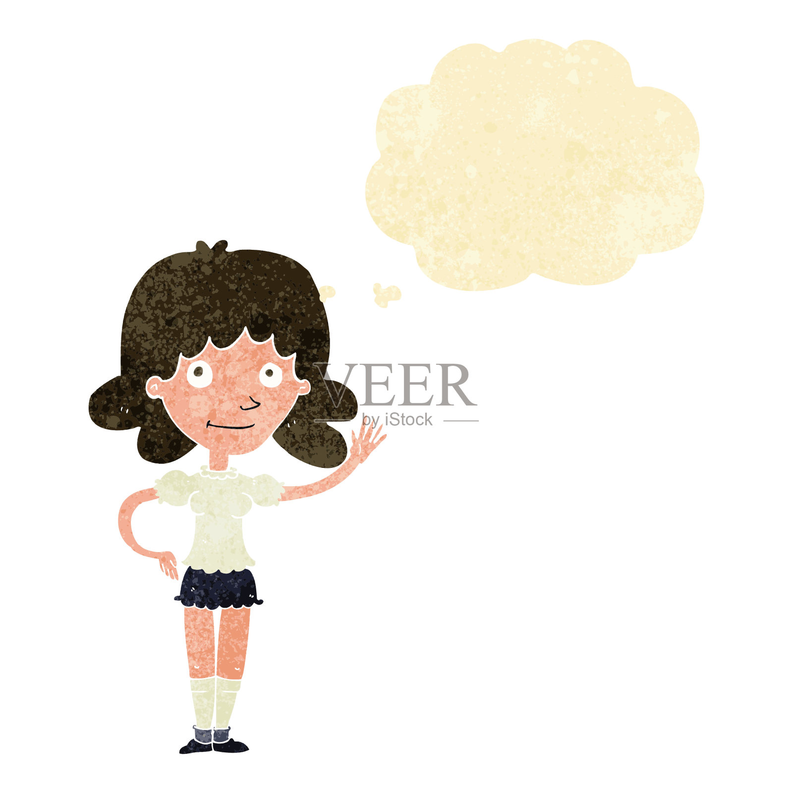 卡通女人挥舞着思想泡泡插画图片素材