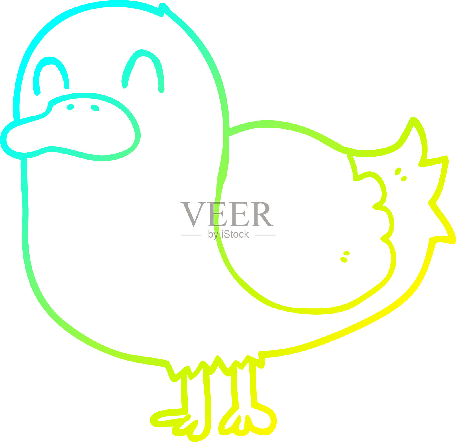 冷梯度线绘制的卡通鸭子插画图片素材