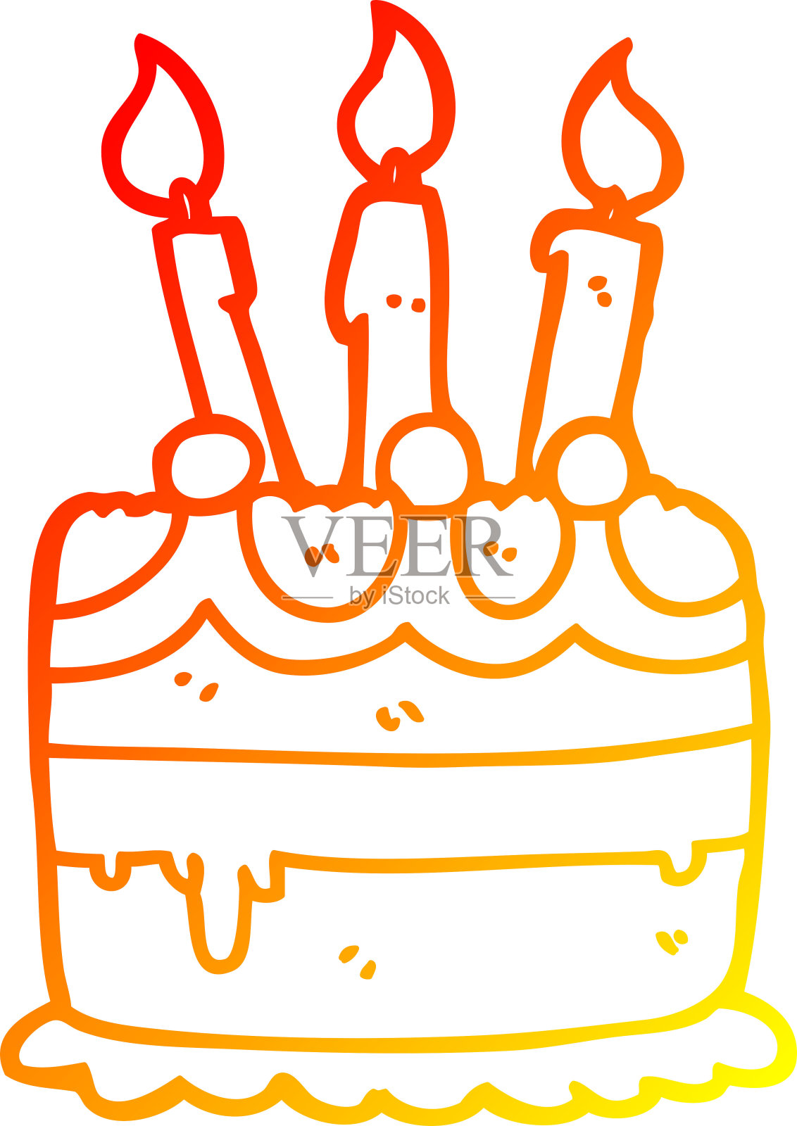 温暖的梯度线绘制卡通生日蛋糕插画图片素材