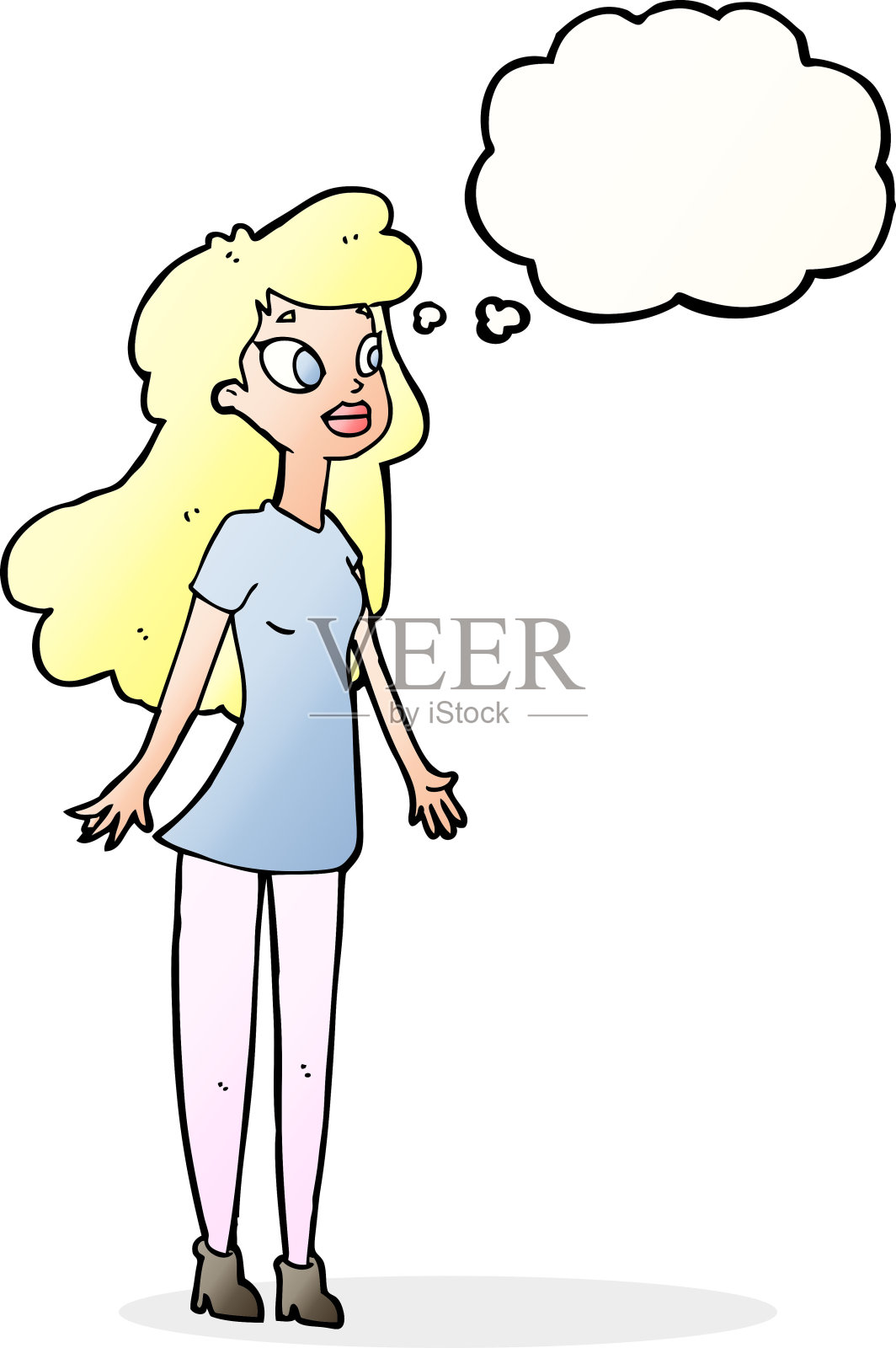 卡通漂亮女孩的思想泡沫插画图片素材