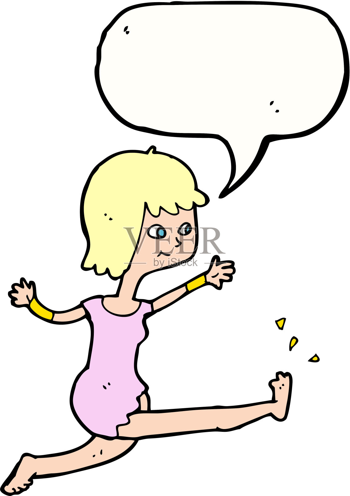 卡通快乐女人用言语踢泡泡插画图片素材