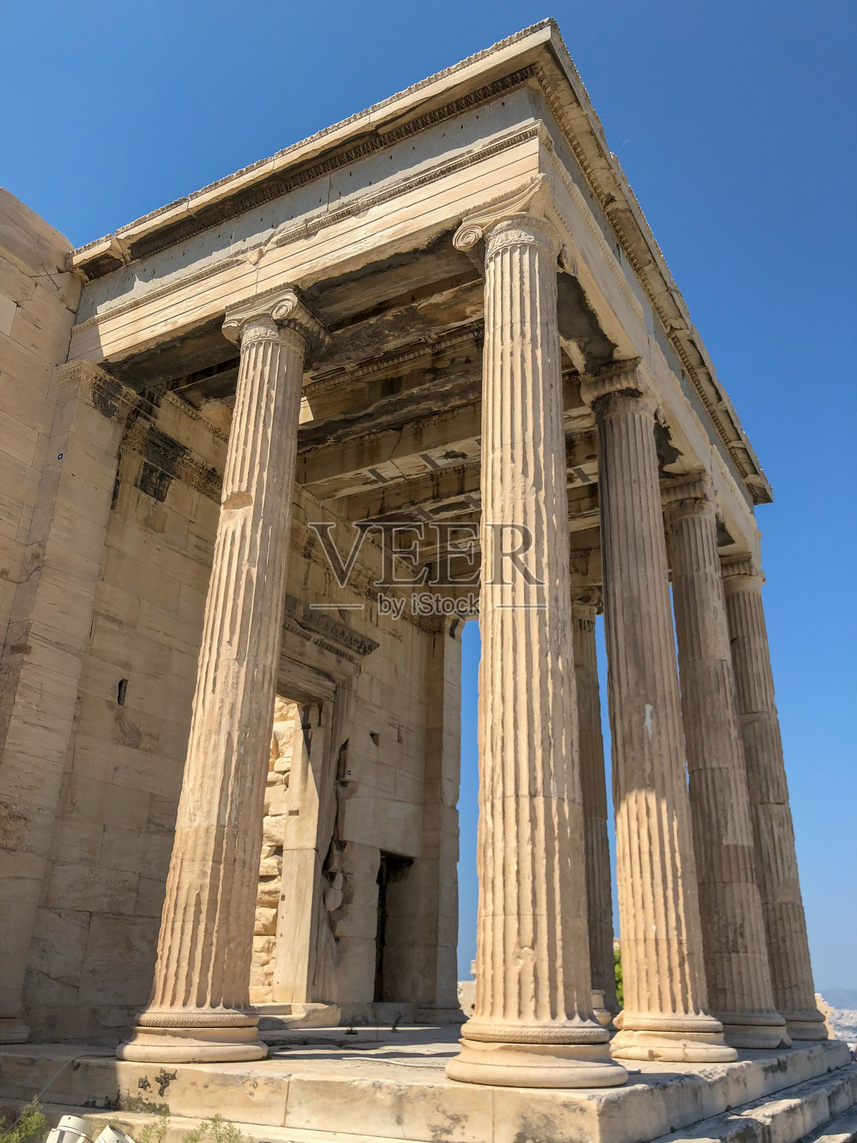 垂直拍摄的帕台农神庙是古希腊建筑的主要神庙照片摄影图片