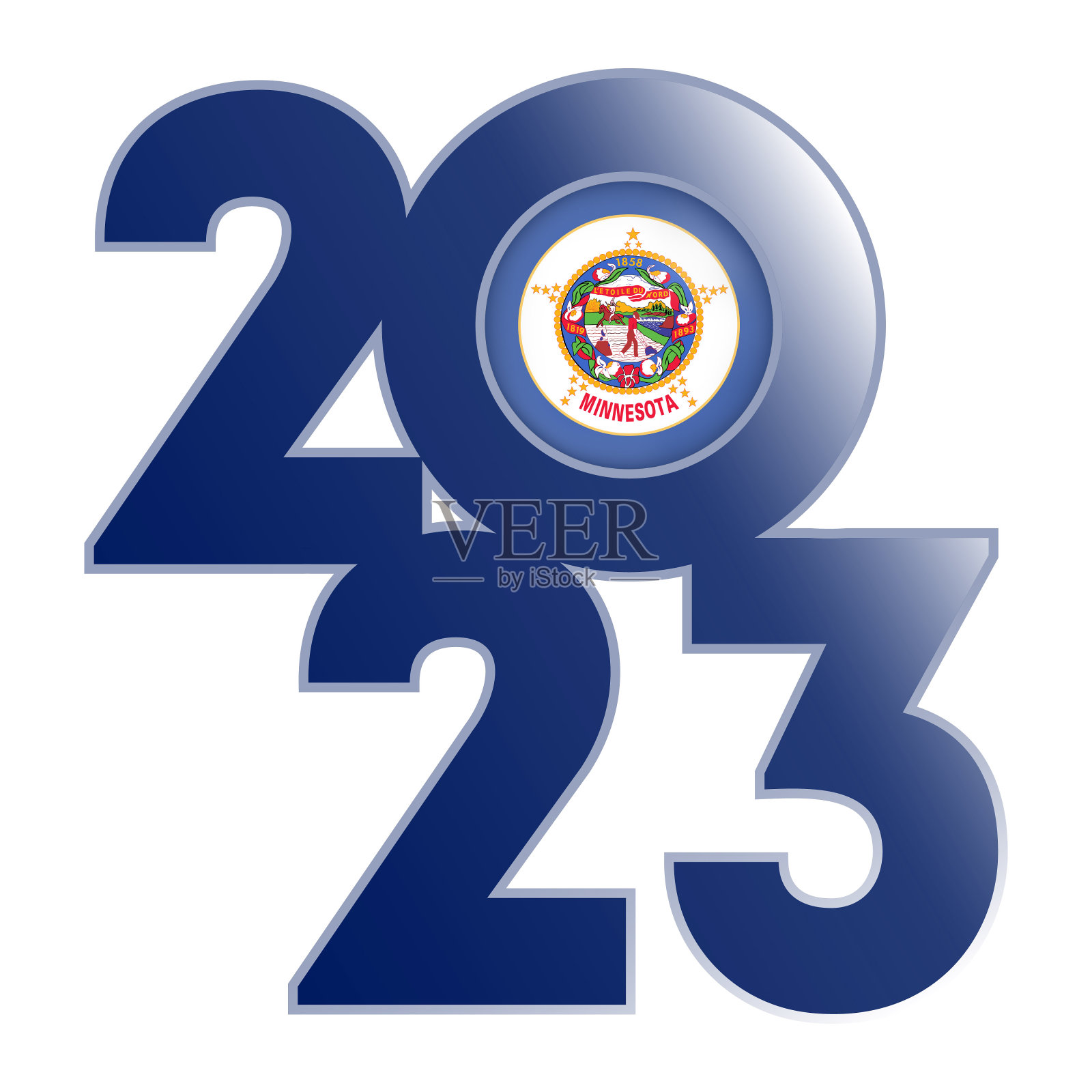 2023年的横幅，里面有明尼苏达州的国旗。矢量插图。插画图片素材