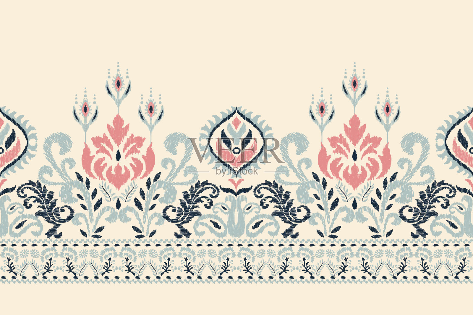 几何民族伊卡特花涡纹图案插画图片素材