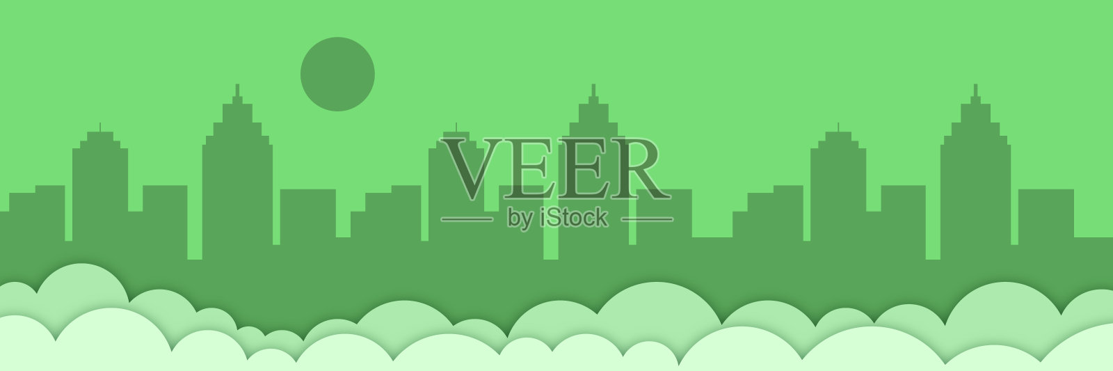 3d工艺艺术天际线地标剪影背景剪纸可爱的云剪纸折纸风格剪纸装饰插画图片素材