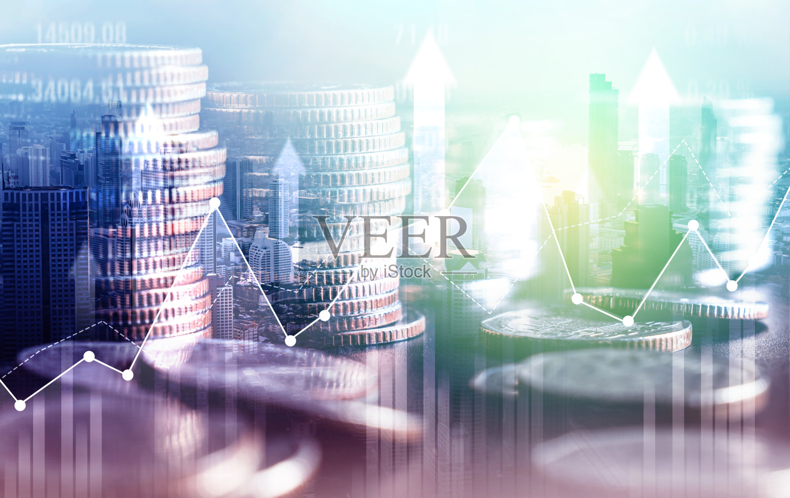 金融和货币技术背景下的商业繁荣和资产概念照片摄影图片