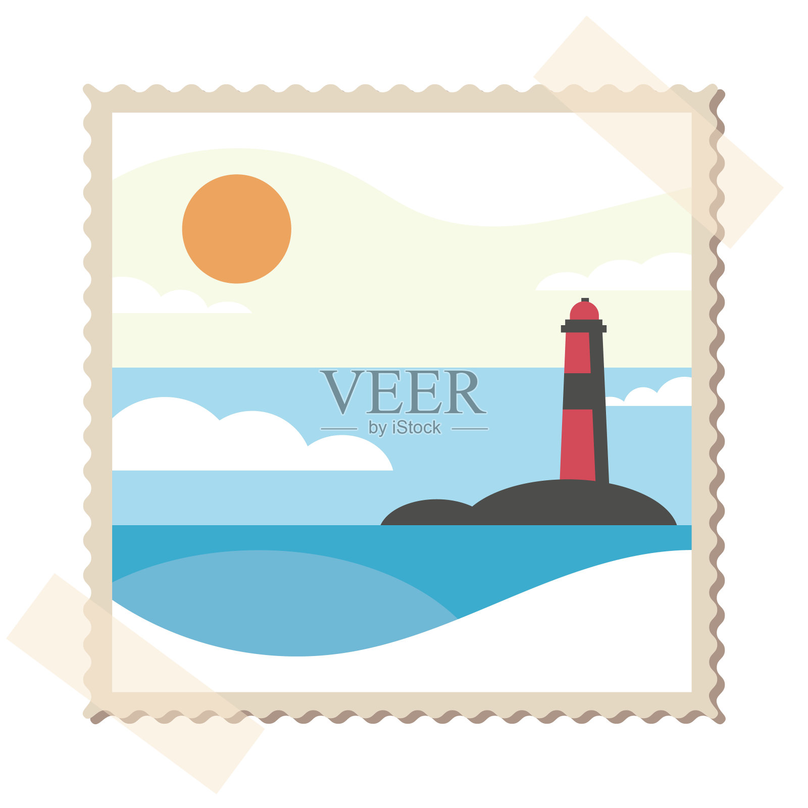灯塔邮票插画图片素材