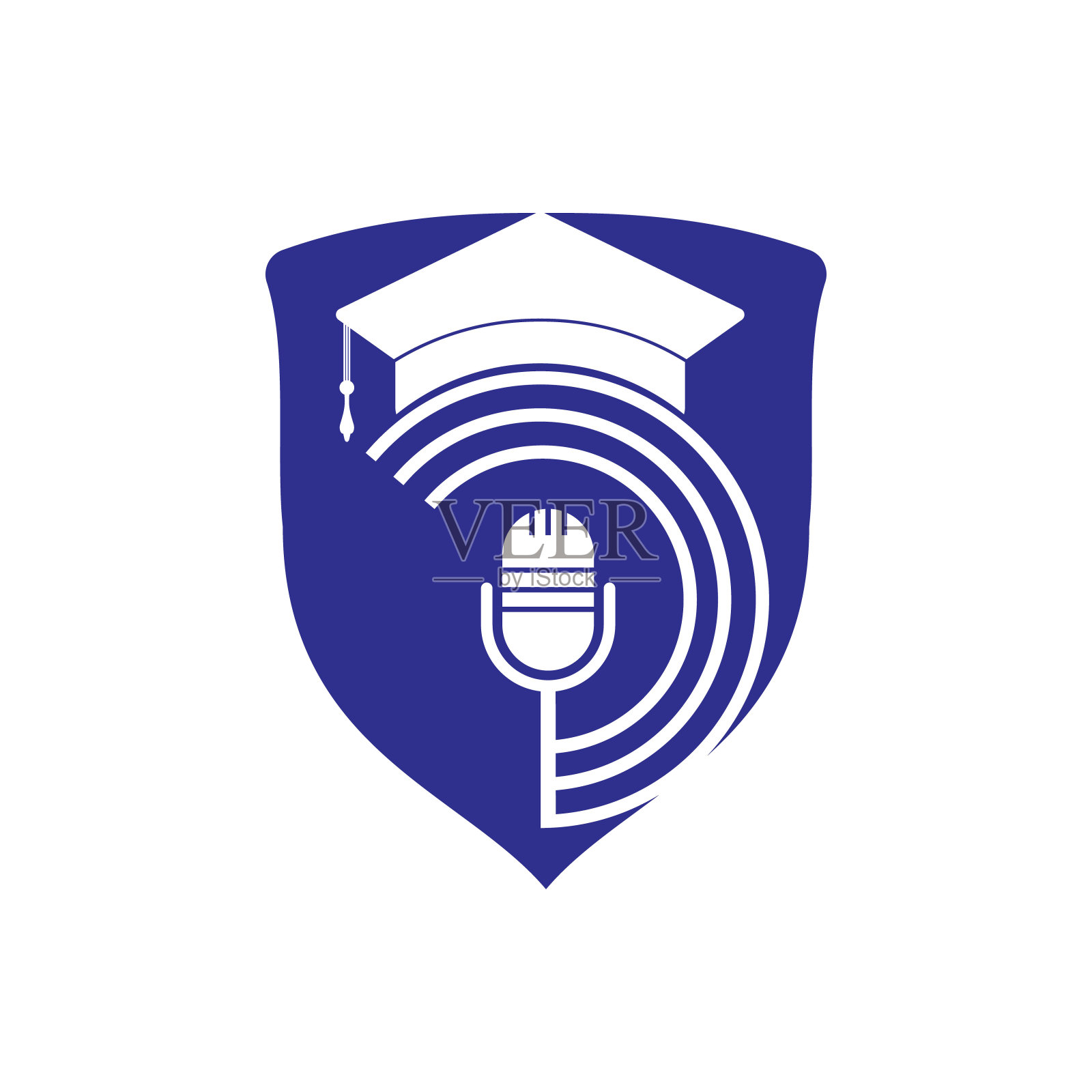 毕业播客logo图标符号设计。教育播客标志概念。插画图片素材