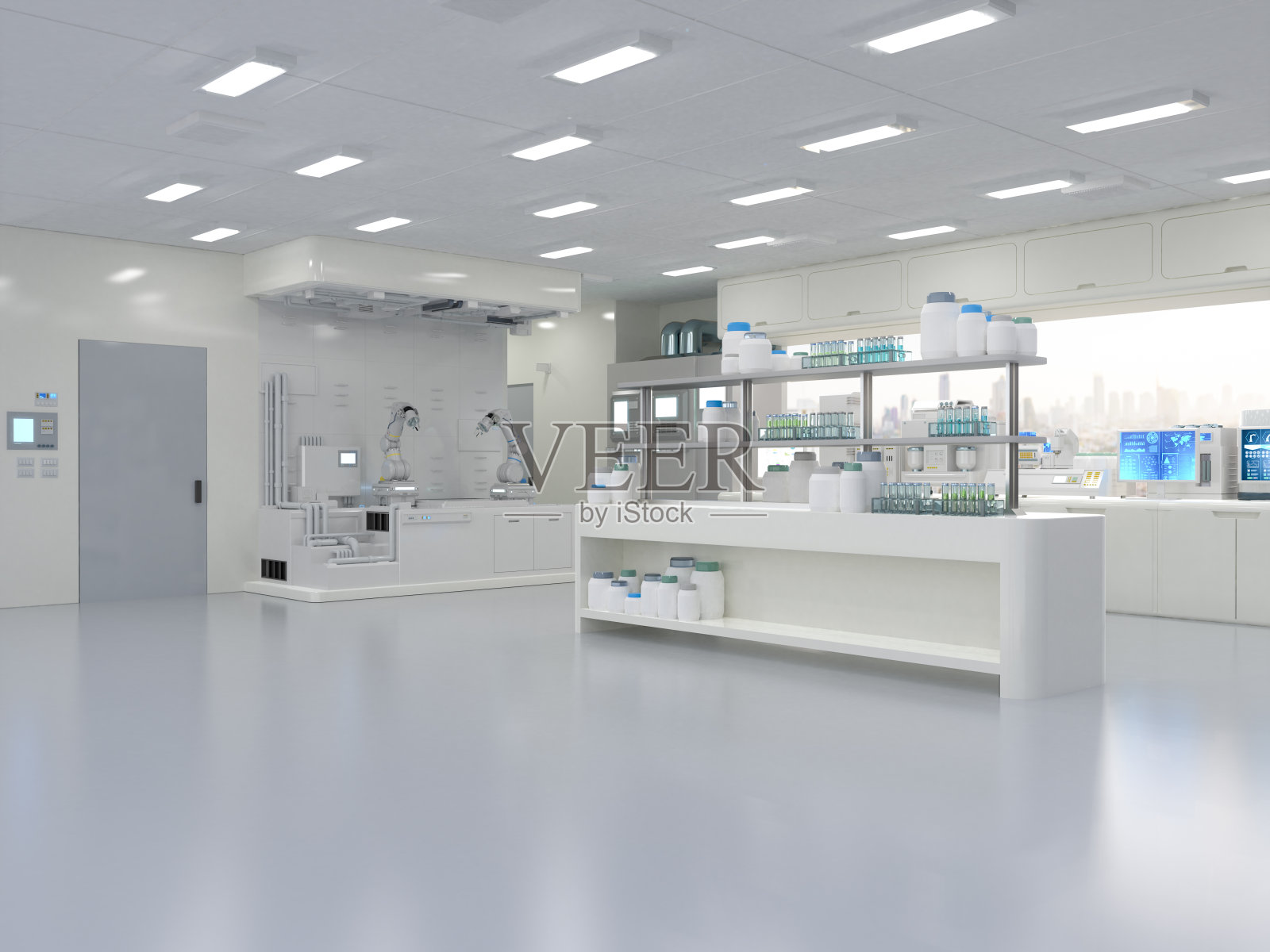 半导体制造厂的白色未来实验室内部照片摄影图片