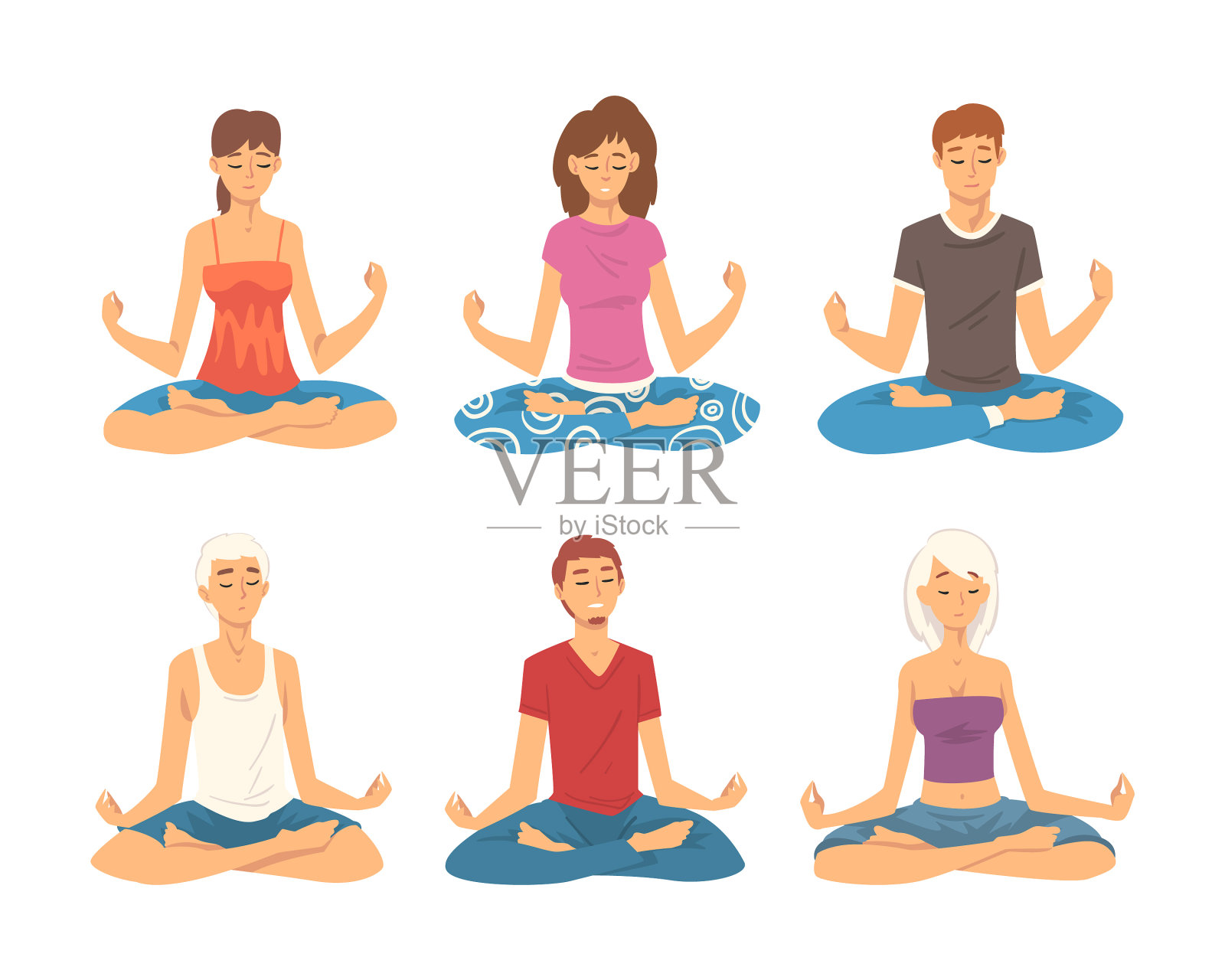放松的人冥想在莲花位置设置插画图片素材