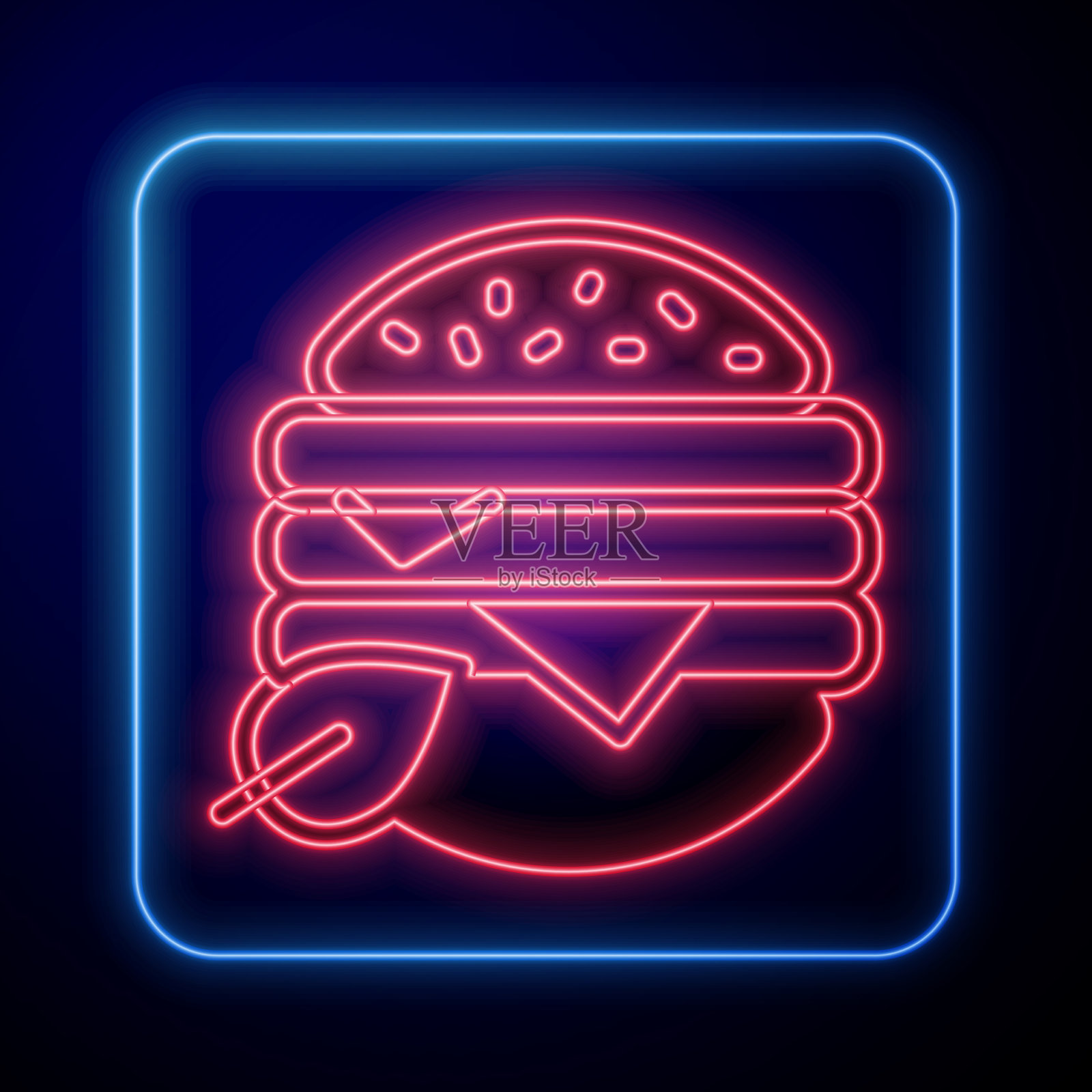 发光的霓虹灯素食饮食图标孤立插画图片素材