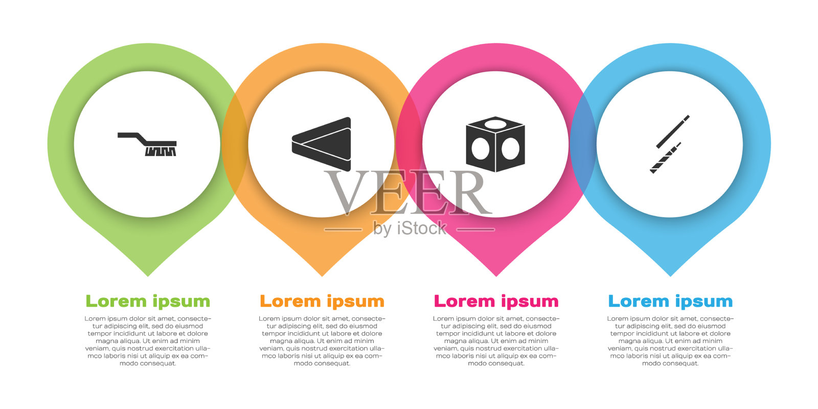 台球桌设置三角笔刷和撞球粉笔插画图片素材