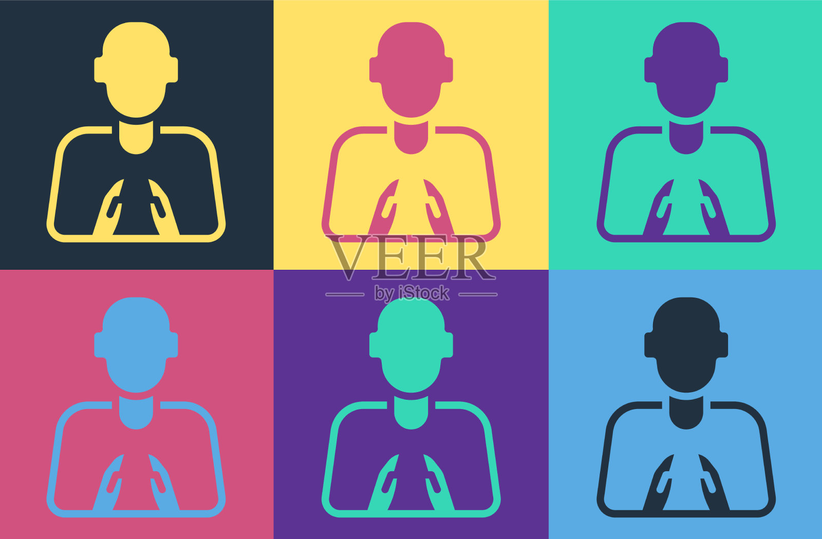 波普艺术手在祈祷的位置图标隔离上插画图片素材