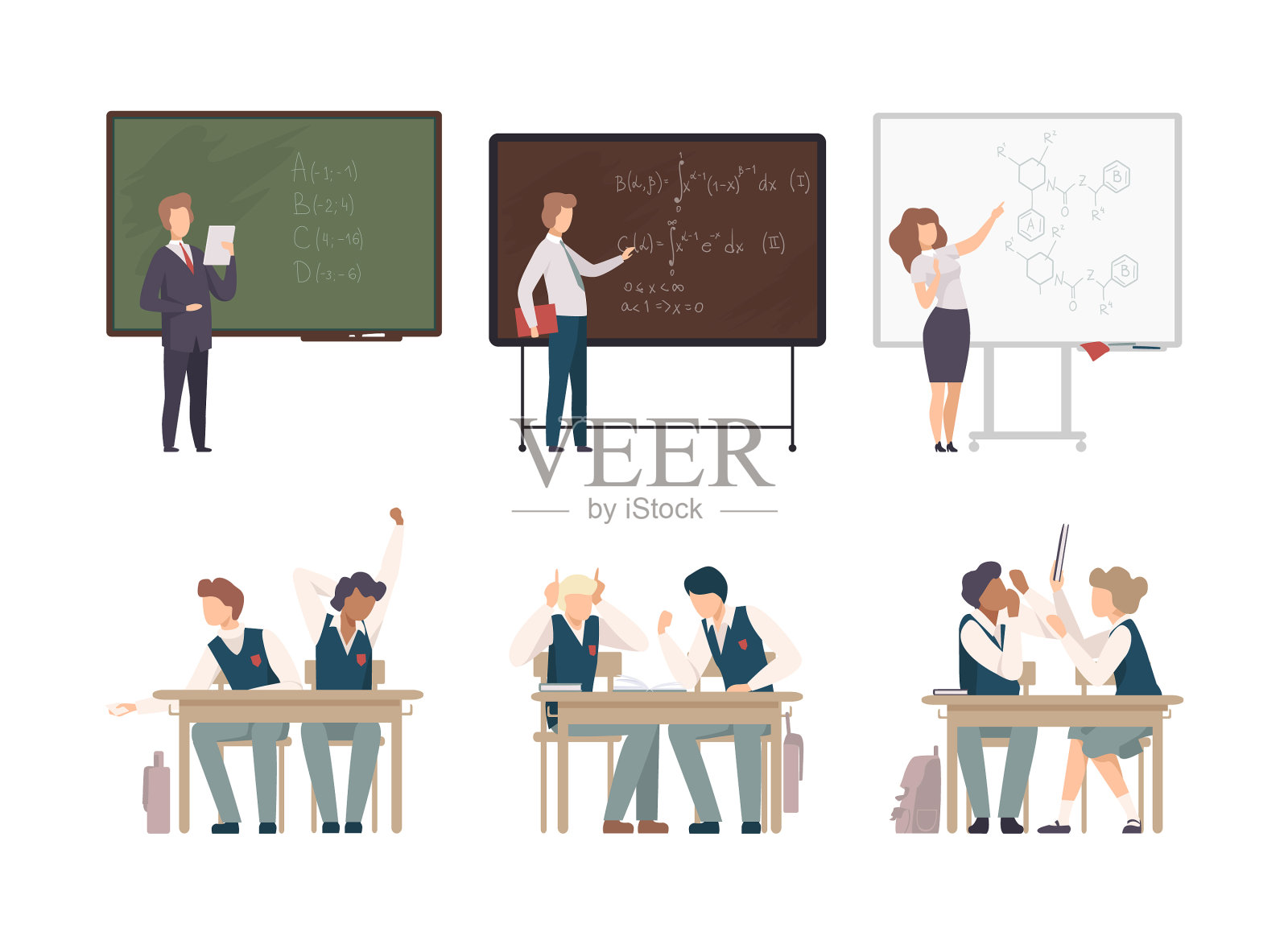 学生们坐在教室里听老师讲课插画图片素材