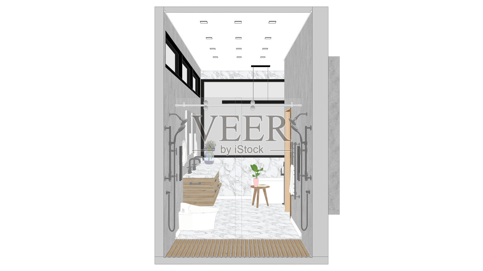 3D概念主浴室，渲染立面/透视/平面视图，矢量，彩色插图照片摄影图片