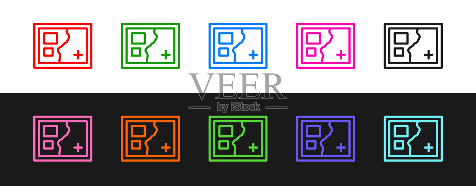 设置线折叠地图图标隔离在黑色和图标素材