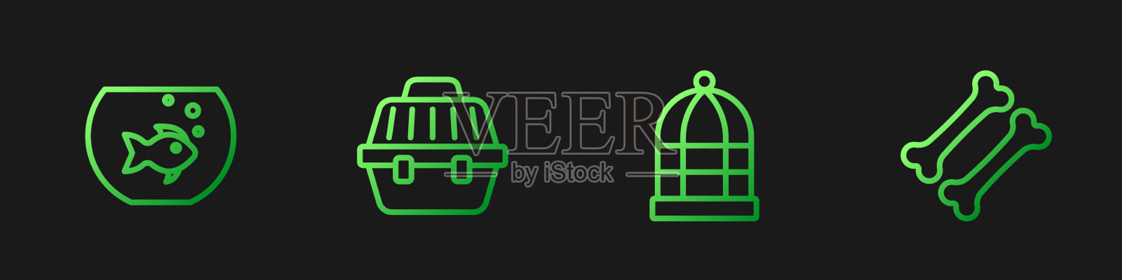 设置线笼子鸟类水族馆与鱼宠物插画图片素材