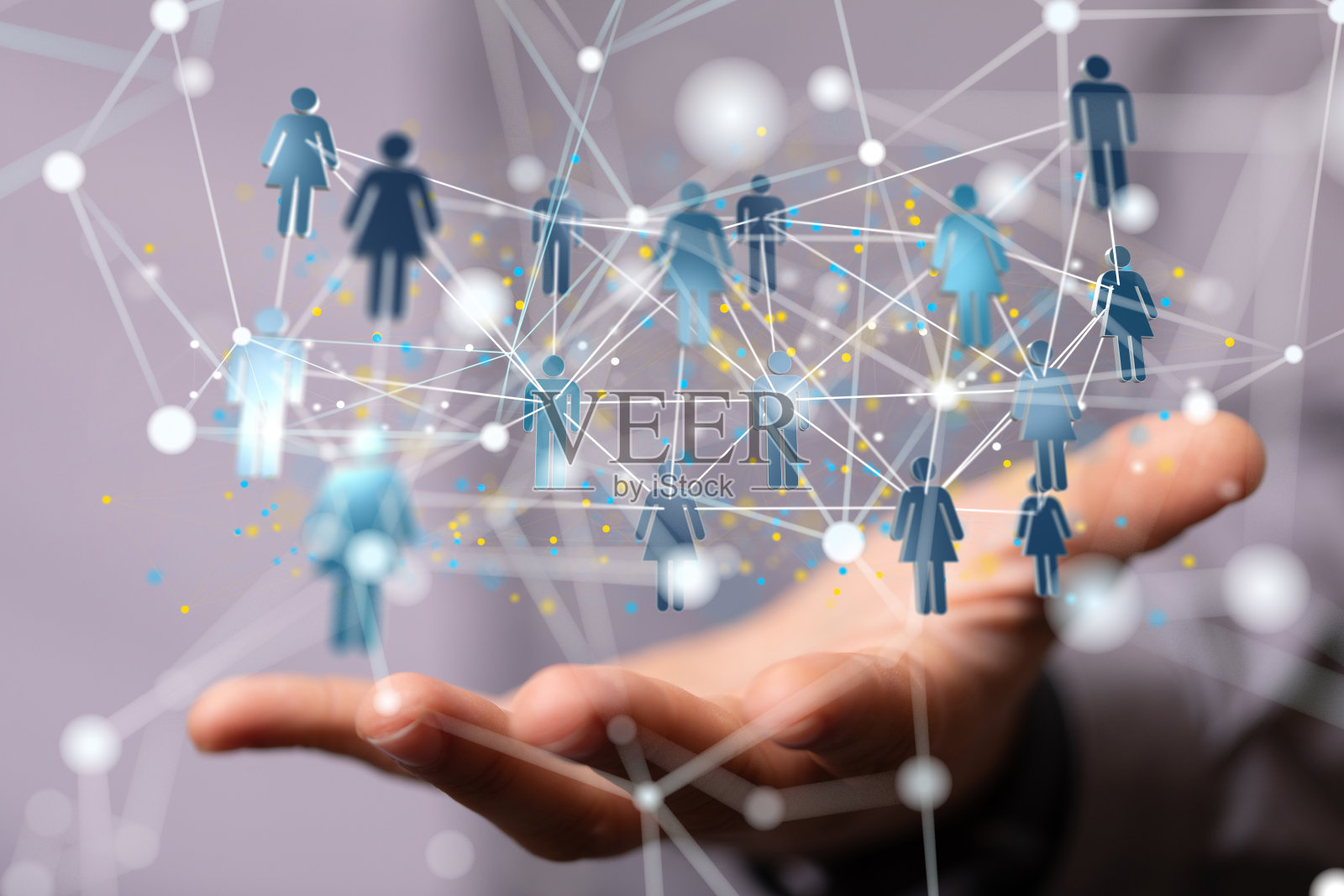 数字连接的3D渲染漂浮在一个商人的手上照片摄影图片