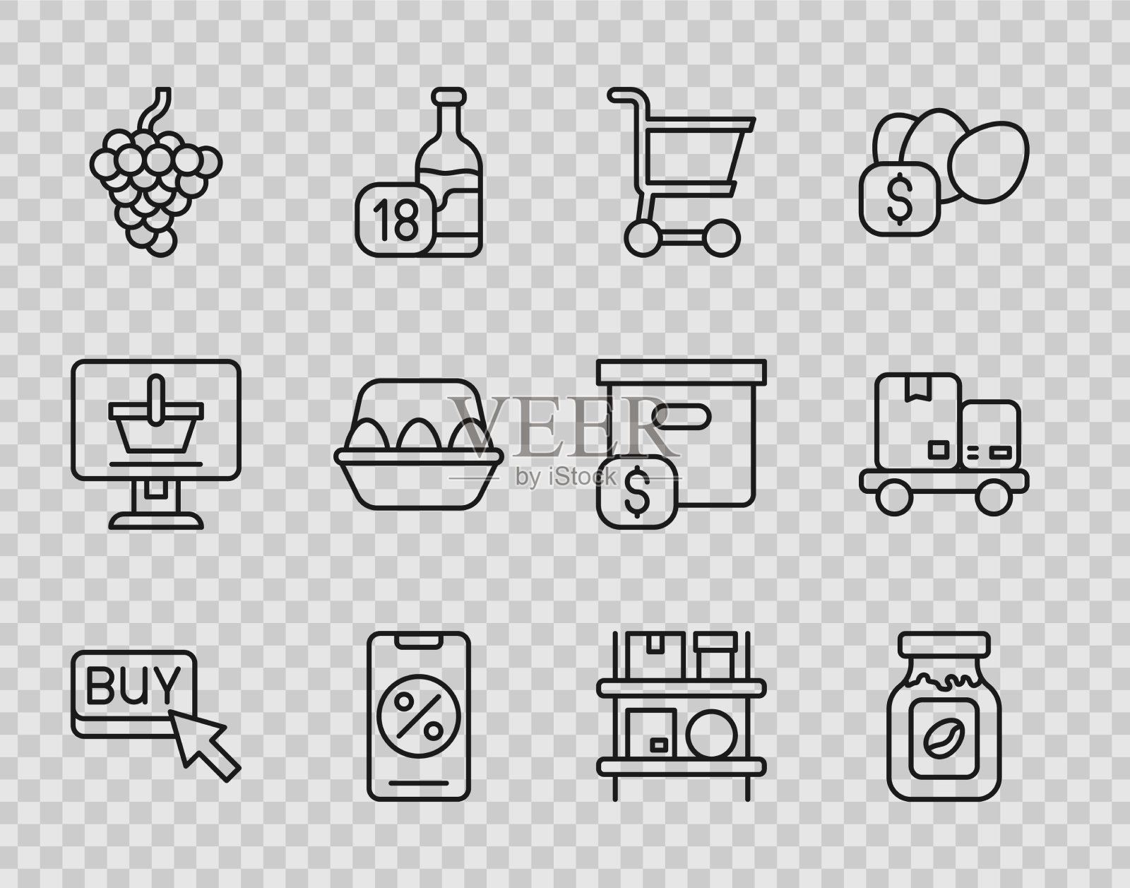 集线买纽扣咖啡罐瓶子购物图标素材