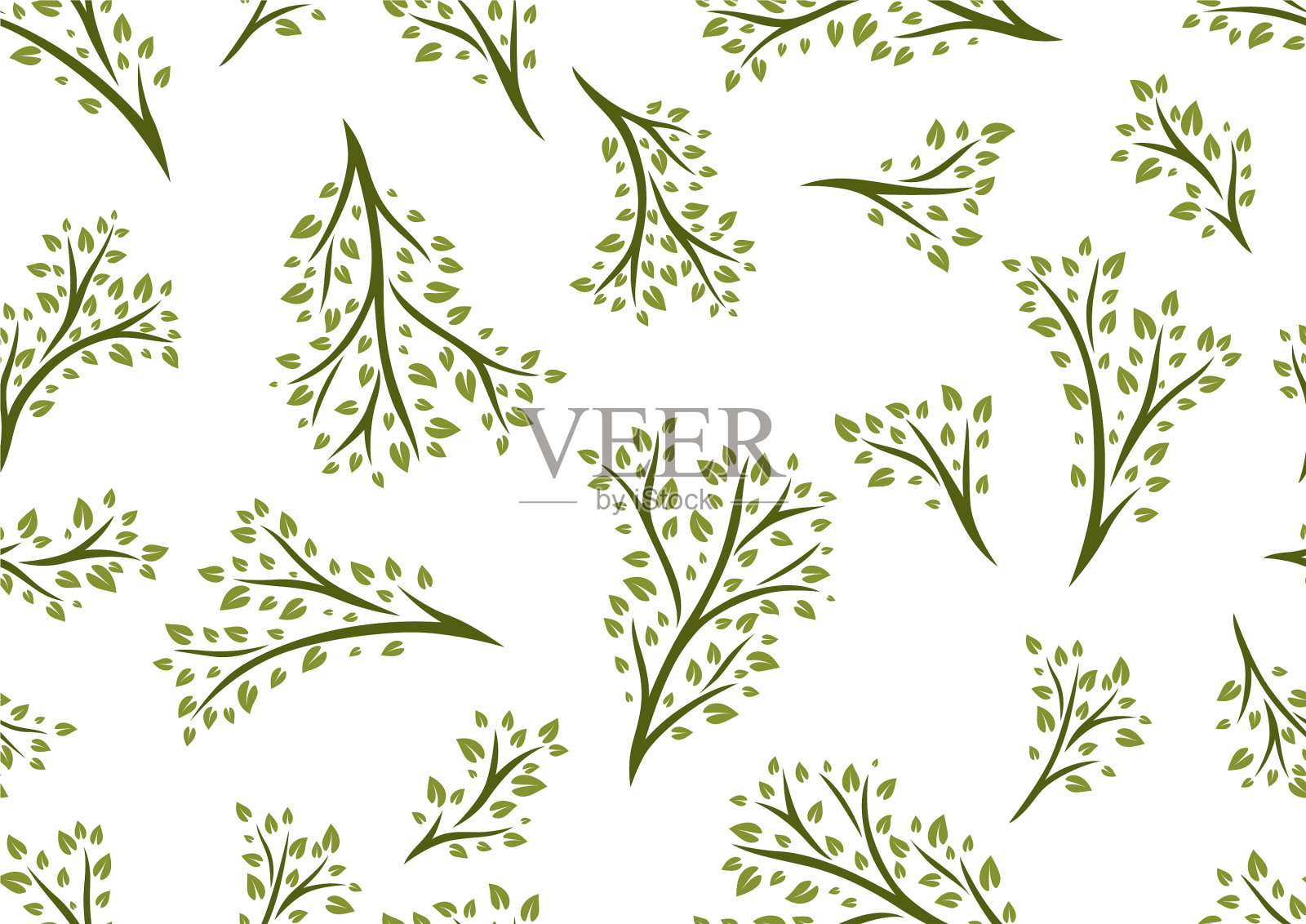 无缝模式的小枝与绿叶插画图片素材