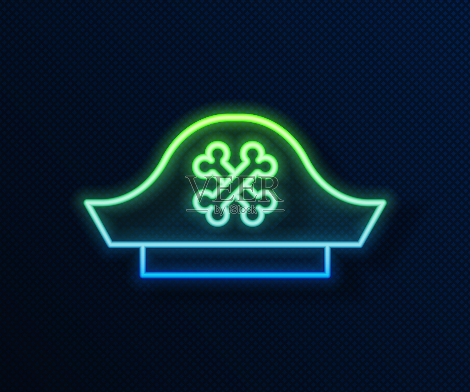 发光的霓虹灯线海盗帽图标孤立在蓝色插画图片素材
