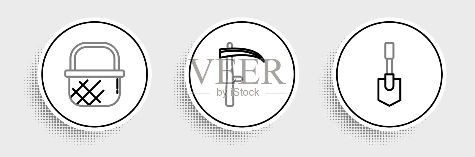 设置线铲购物篮和镰刀图标图标素材