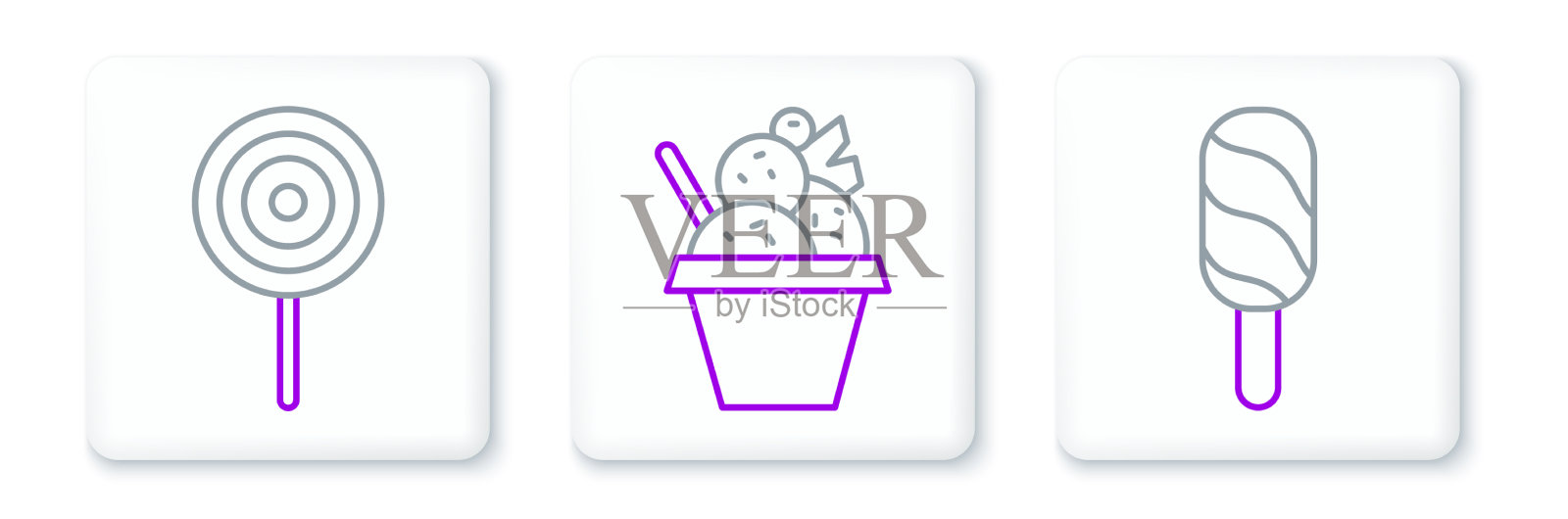 设置线冰淇淋棒棒糖和在碗图标图标素材