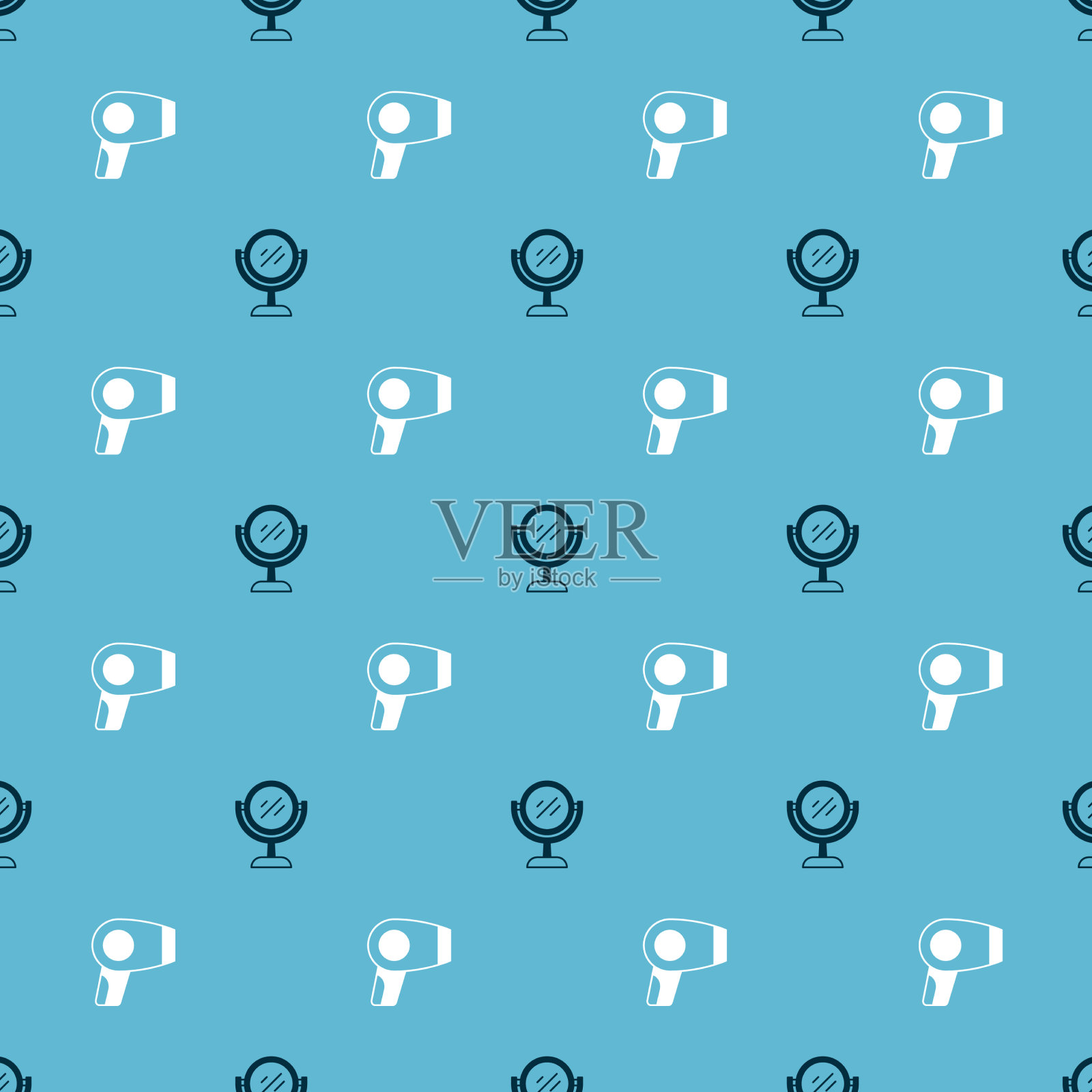 将手镜和吹风机设置为无缝模式图标素材