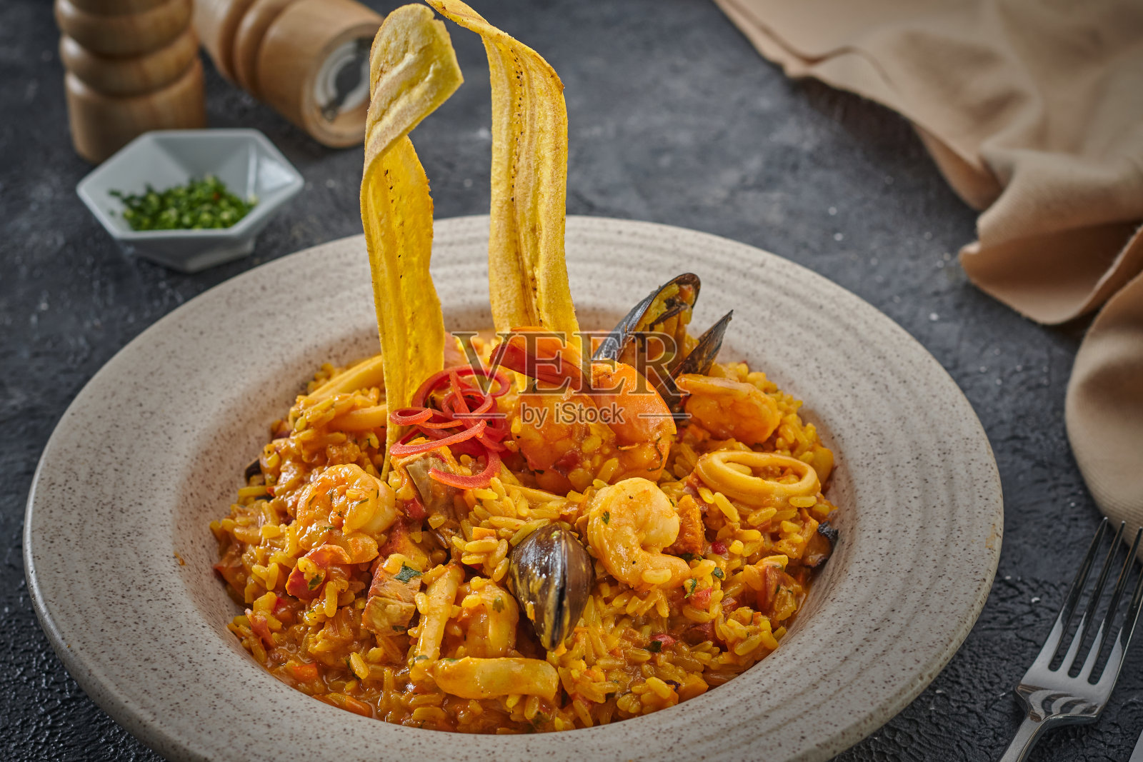 特写镜头的美食海鲜意面照片摄影图片