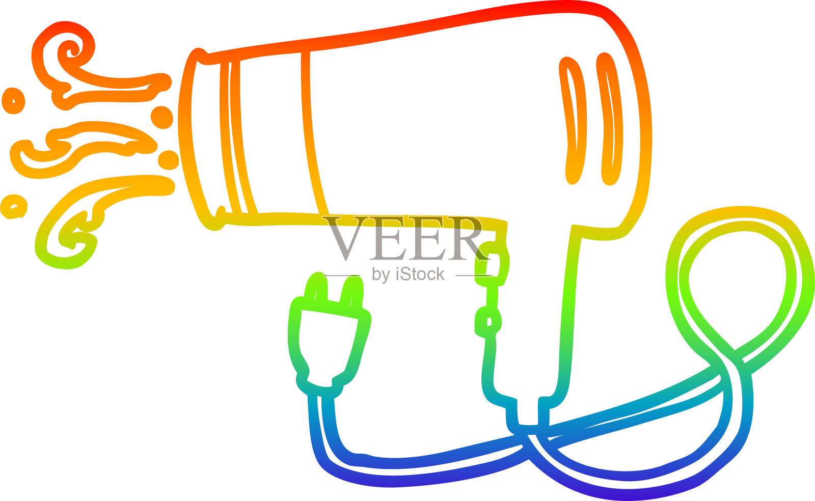 彩虹渐变线绘制的电动吹风机插画图片素材