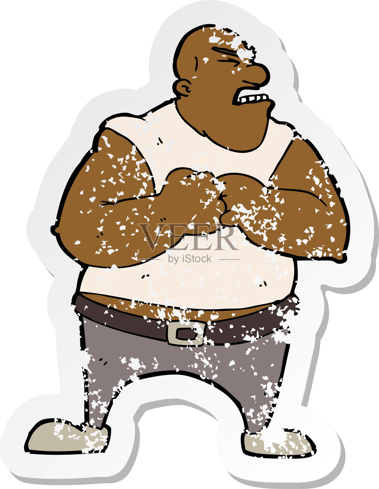 一个卡通暴力男子的复古心疼贴纸设计元素图片