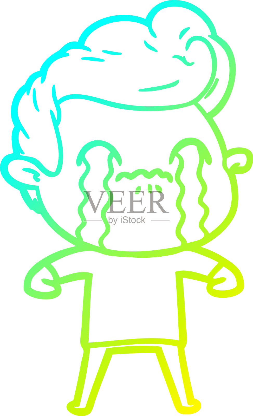 卡通哭泣男人冷渐变线条画设计元素图片