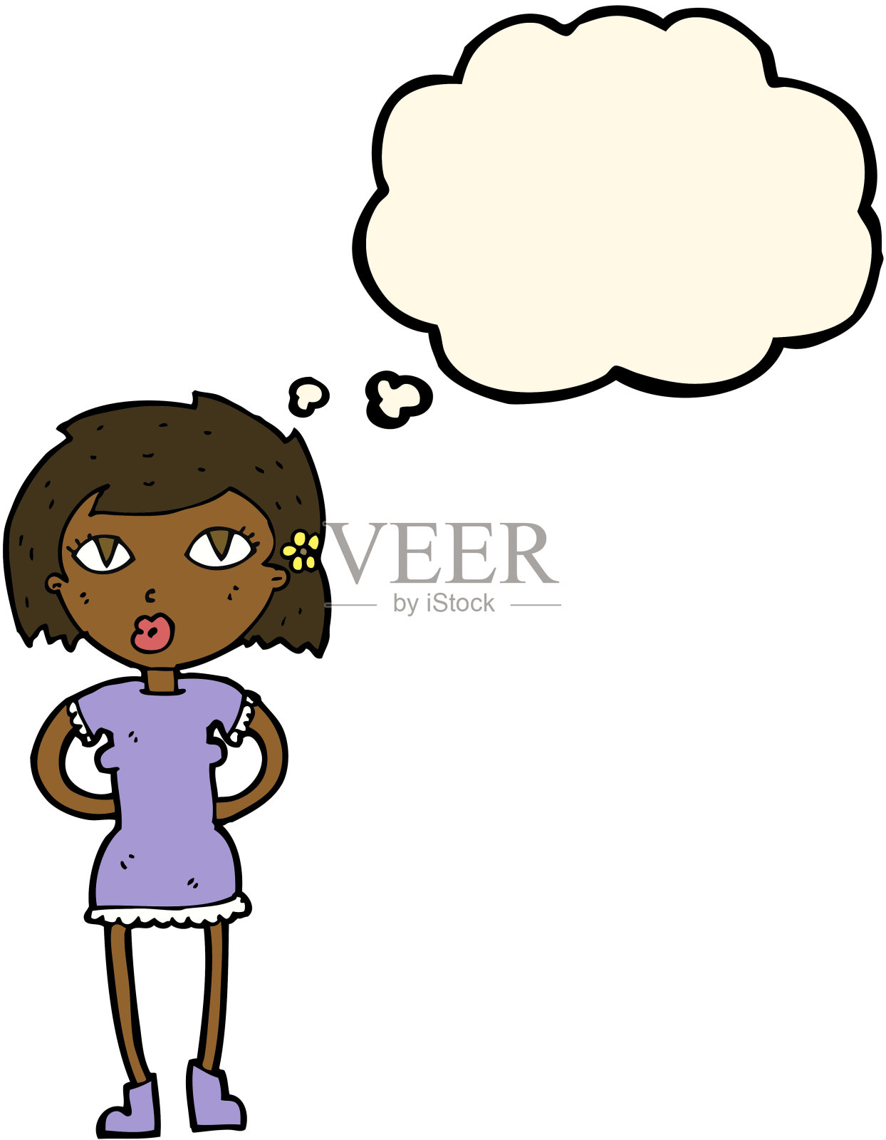 有思想泡泡的卡通女人插画图片素材
