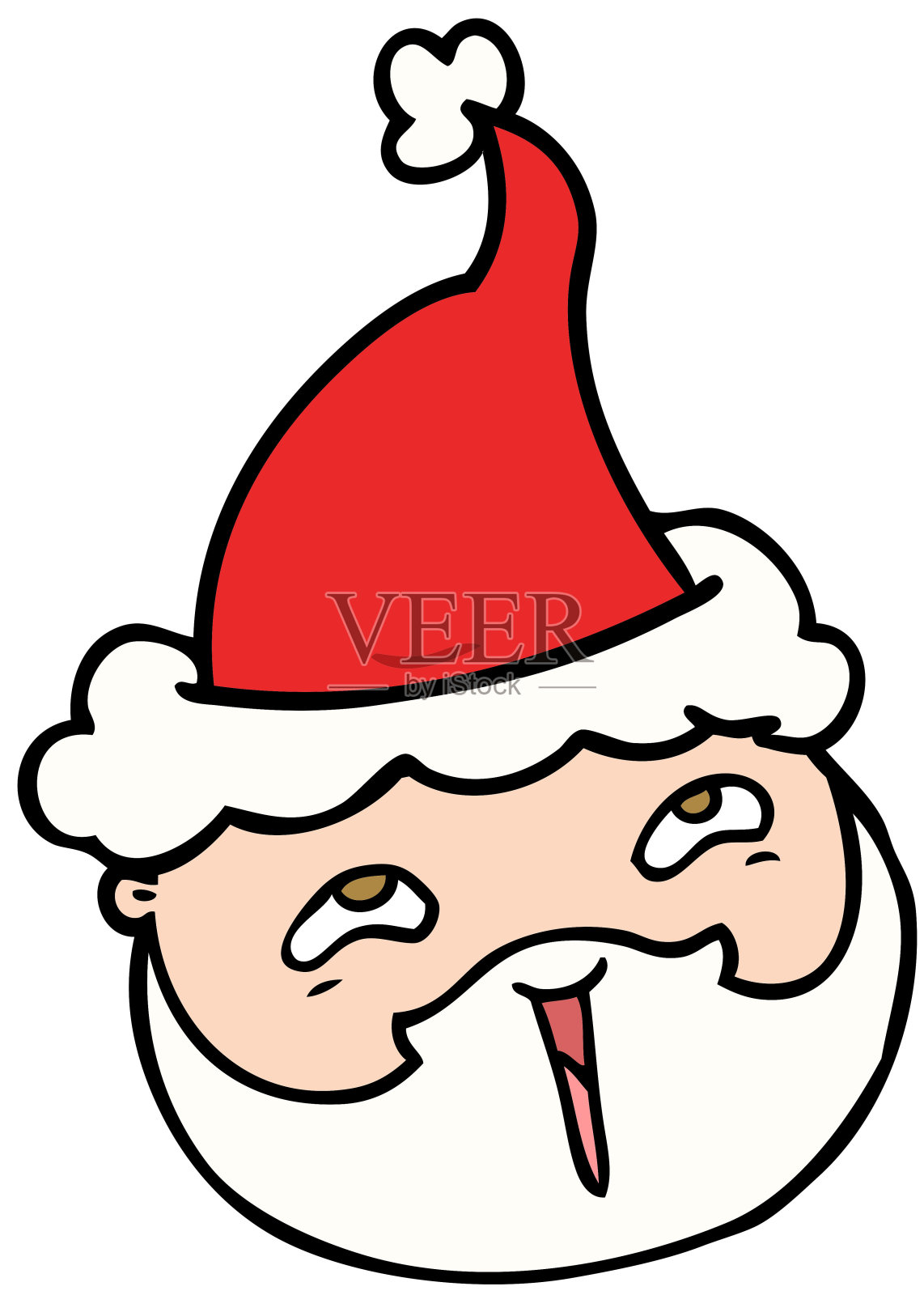 手绘线条画的男性脸胡须戴着圣诞老人帽子设计元素图片