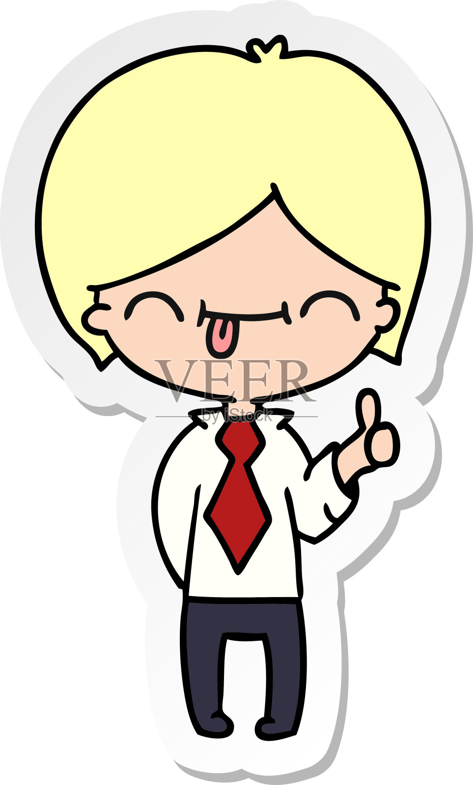 徒手画的男孩竖起大拇指的贴纸漫画设计元素图片