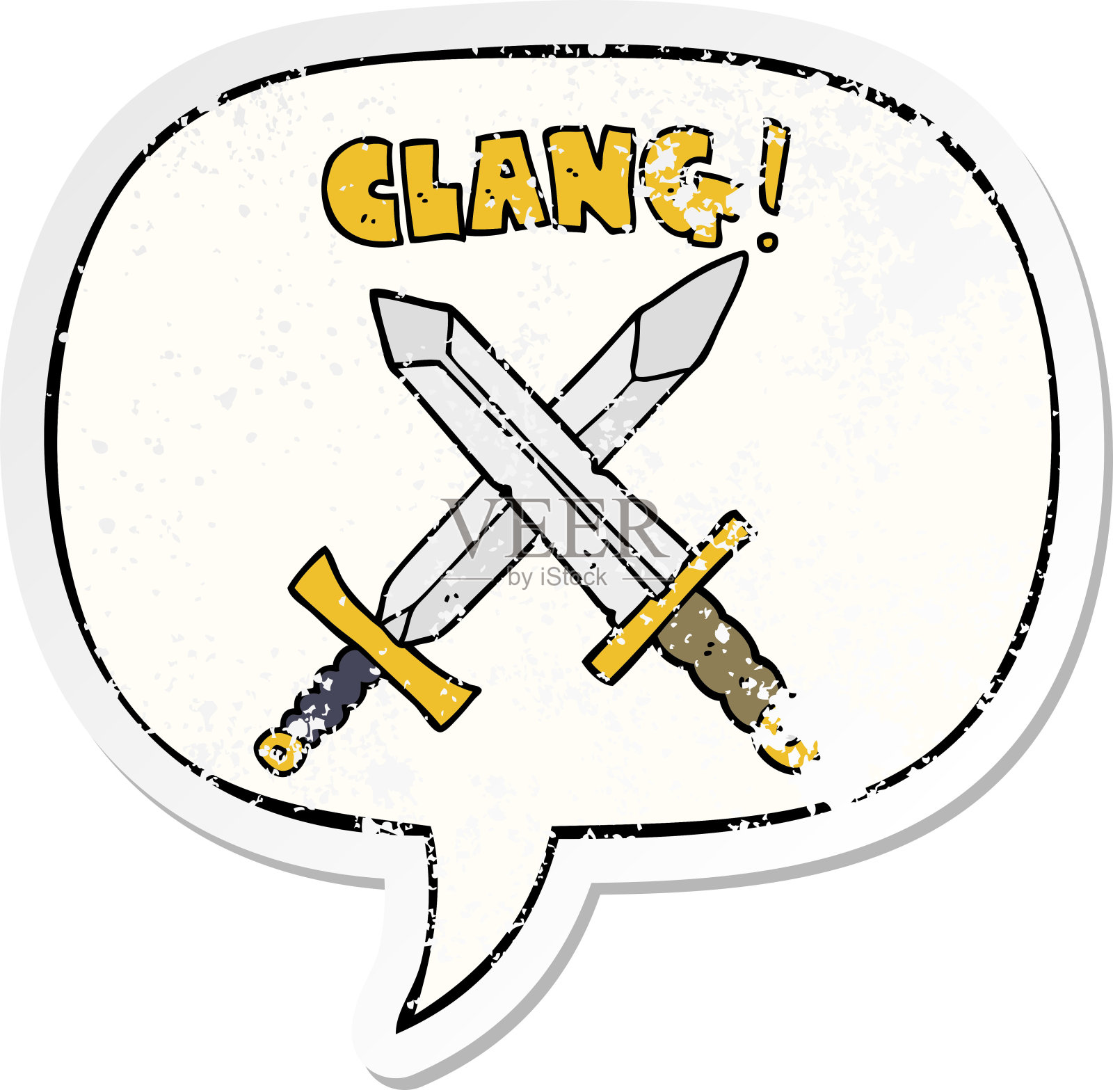 卡通剑斗与言语泡沫心疼心疼老贴纸设计元素图片